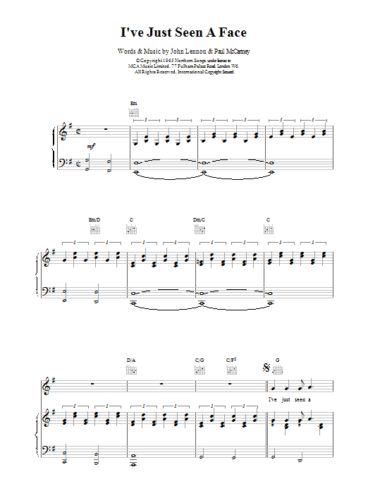 The Beatles I've Just Seen A Face Sheet Music Notes & Chords for Alto Saxophone - Download or Print PDF