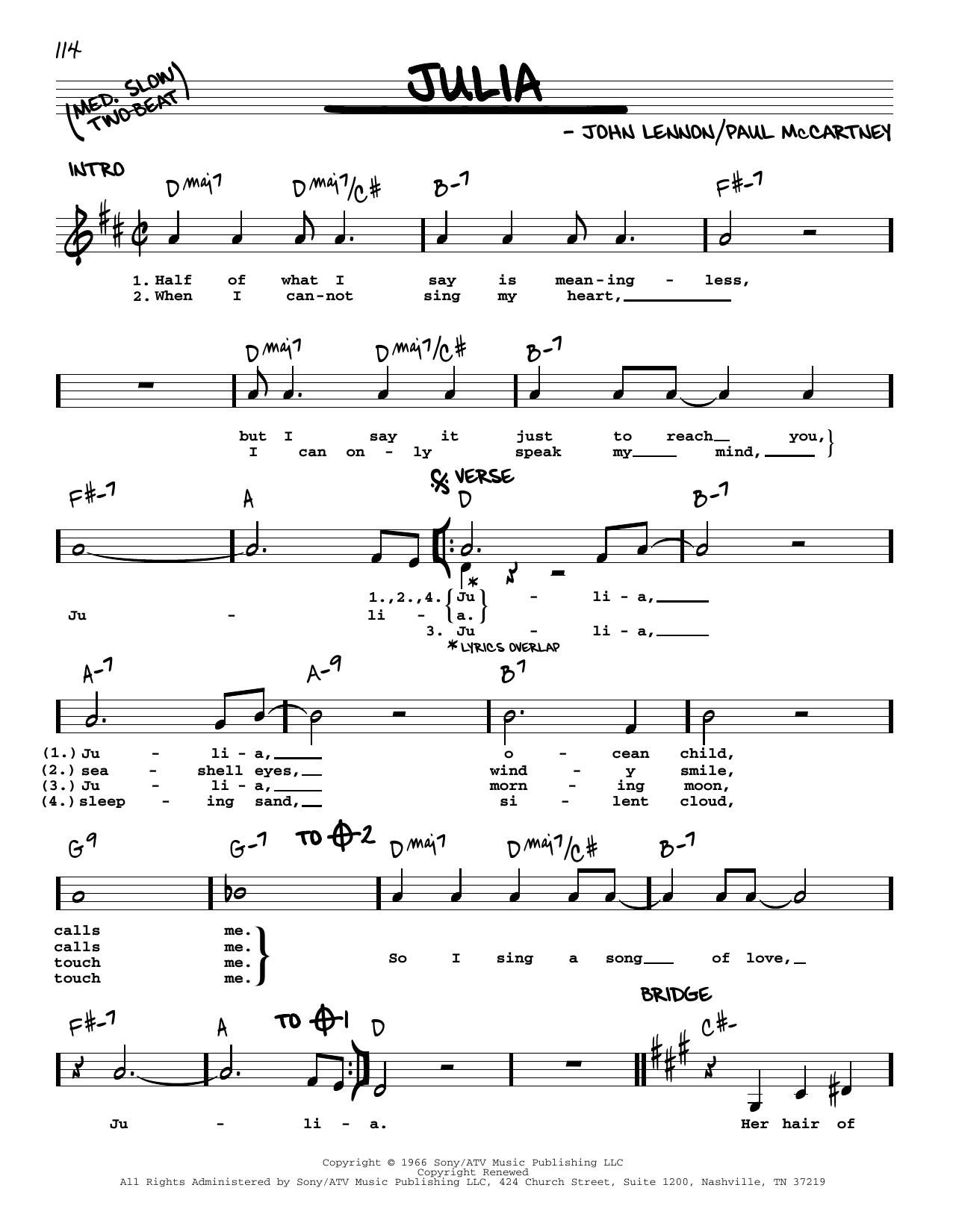 The Beatles Julia [Jazz version] Sheet Music Notes & Chords for Real Book – Melody, Lyrics & Chords - Download or Print PDF