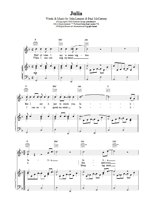 The Beatles Julia Sheet Music Notes & Chords for Melody Line, Lyrics & Chords - Download or Print PDF