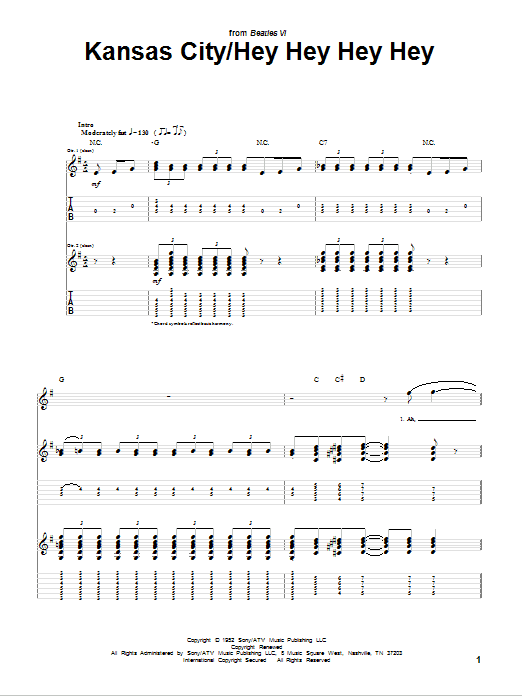 The Beatles Kansas City Sheet Music Notes & Chords for Melody Line, Lyrics & Chords - Download or Print PDF