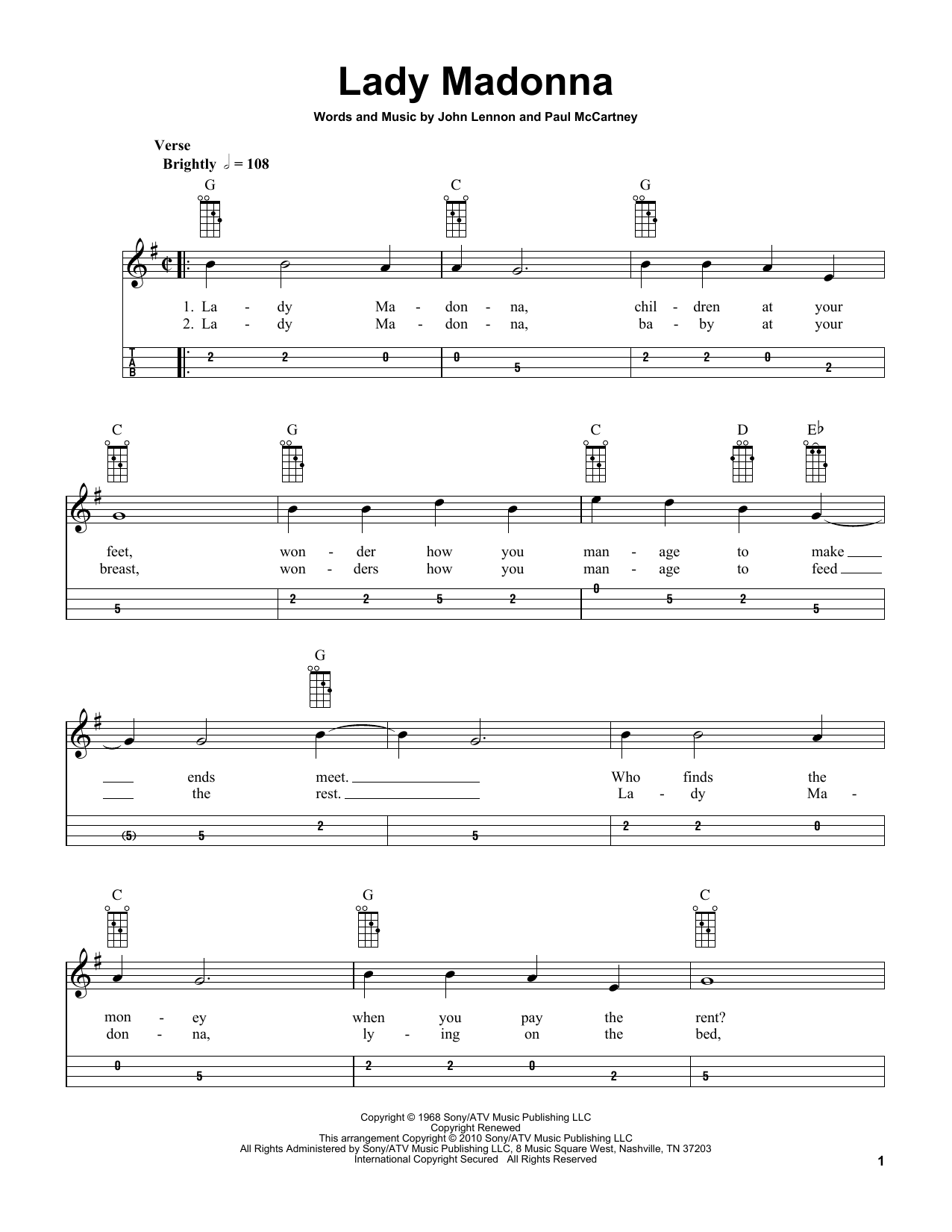 The Beatles Lady Madonna (arr. Bobby Westfall) Sheet Music Notes & Chords for Mandolin - Download or Print PDF