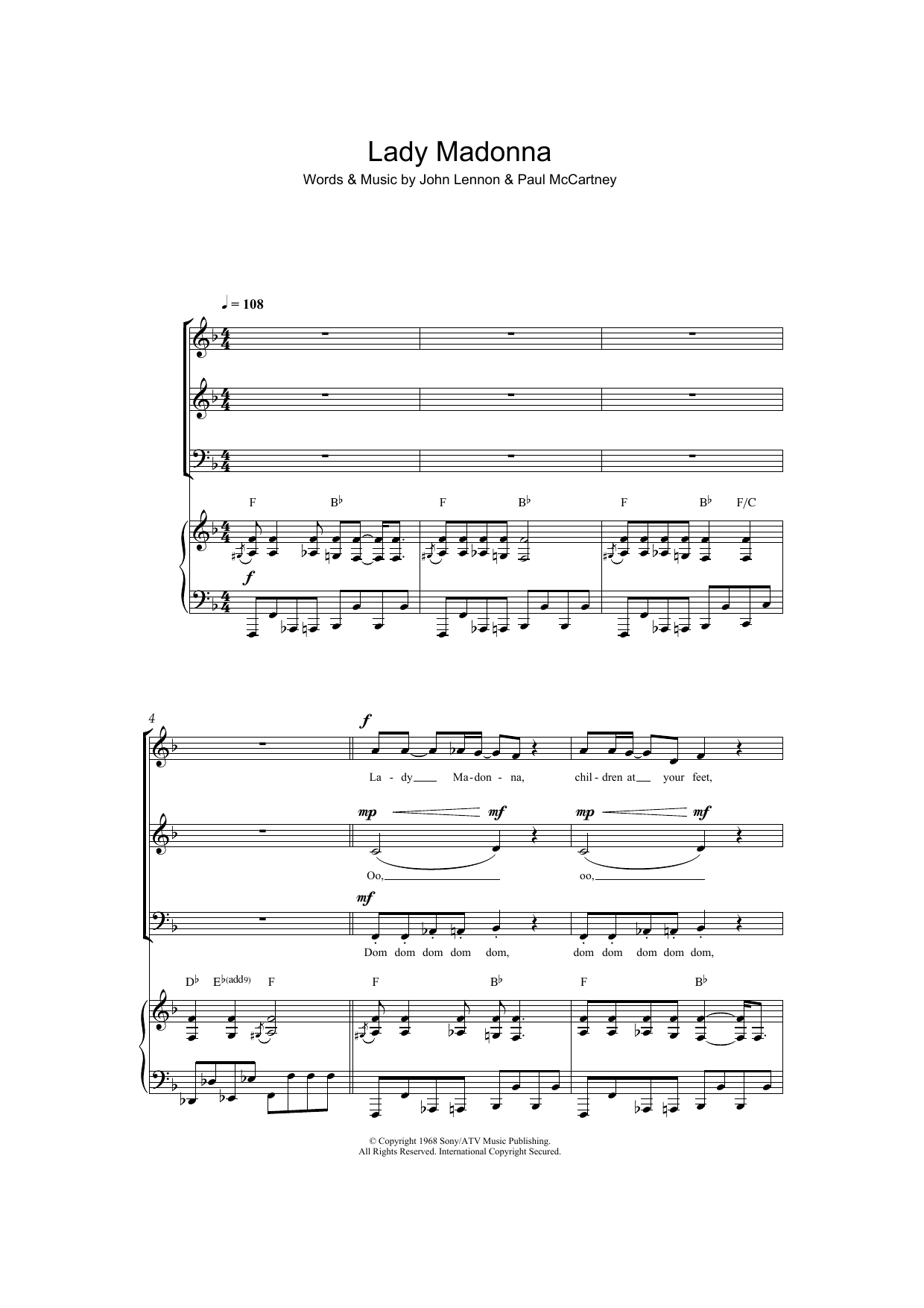 The Beatles Lady Madonna (arr. Jeremy Birchall) Sheet Music Notes & Chords for SAB - Download or Print PDF
