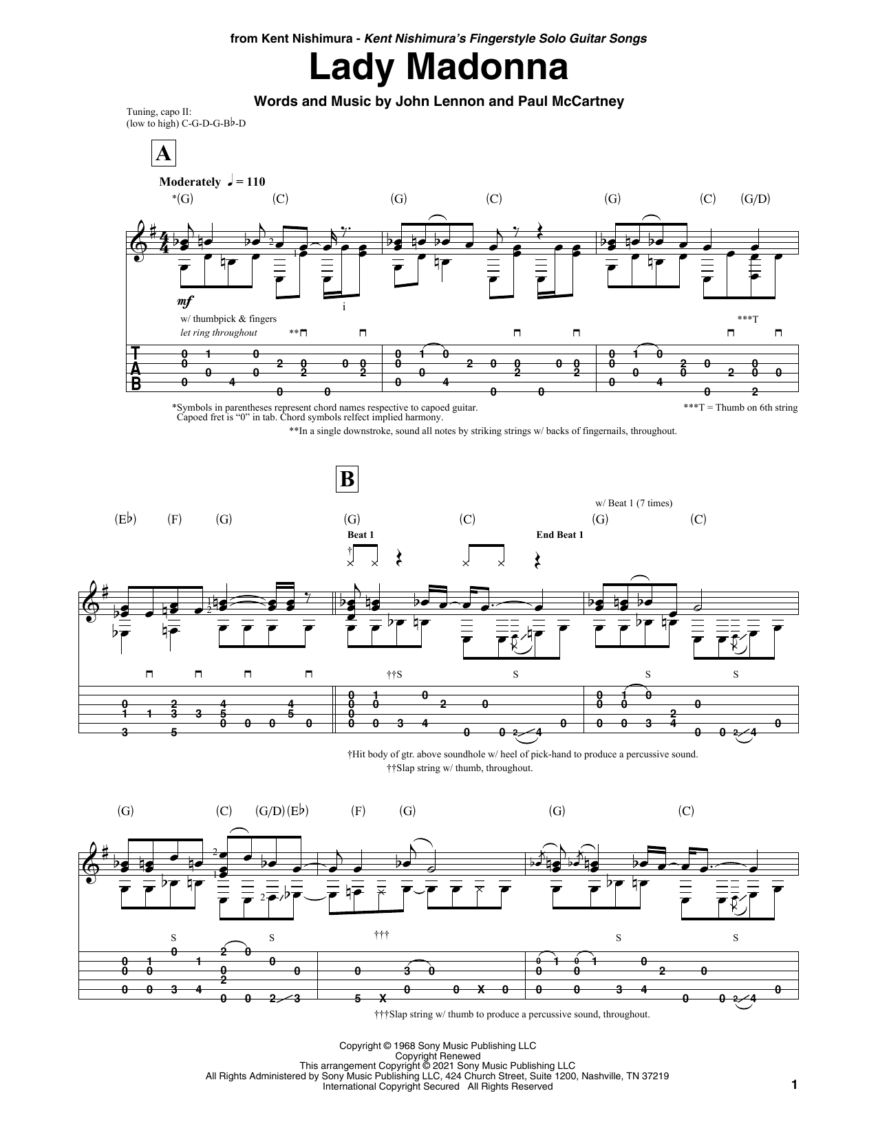 The Beatles Lady Madonna (arr. Kent Nishimura) Sheet Music Notes & Chords for Solo Guitar - Download or Print PDF