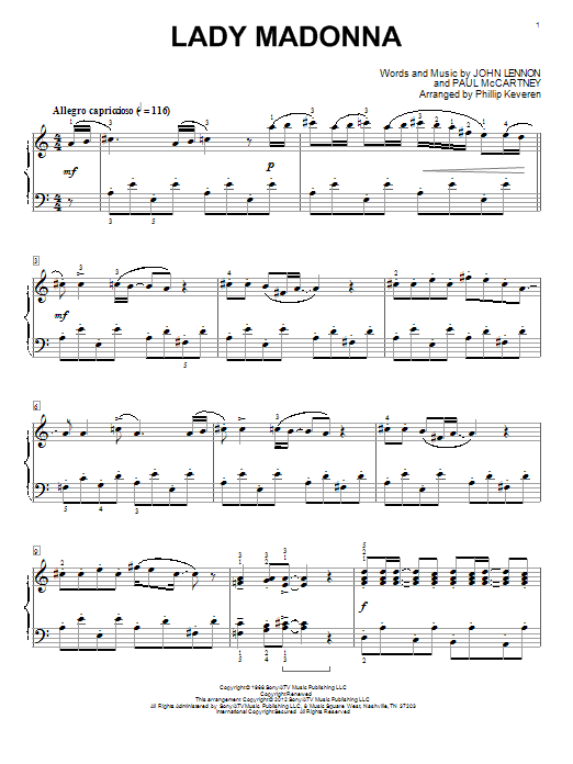 The Beatles Lady Madonna [Classical version] (arr. Phillip Keveren) Sheet Music Notes & Chords for Piano - Download or Print PDF