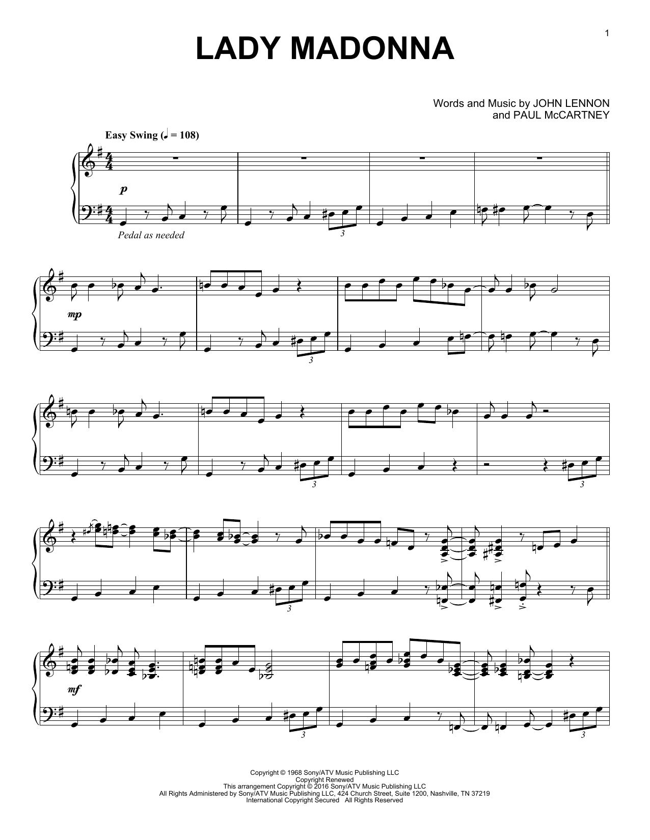 The Beatles Lady Madonna [Jazz version] Sheet Music Notes & Chords for Piano - Download or Print PDF