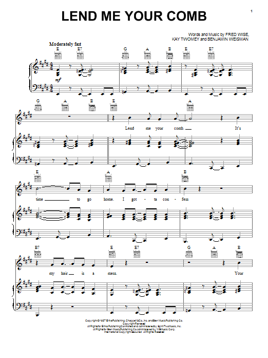 The Beatles Lend Me Your Comb Sheet Music Notes & Chords for Piano, Vocal & Guitar (Right-Hand Melody) - Download or Print PDF