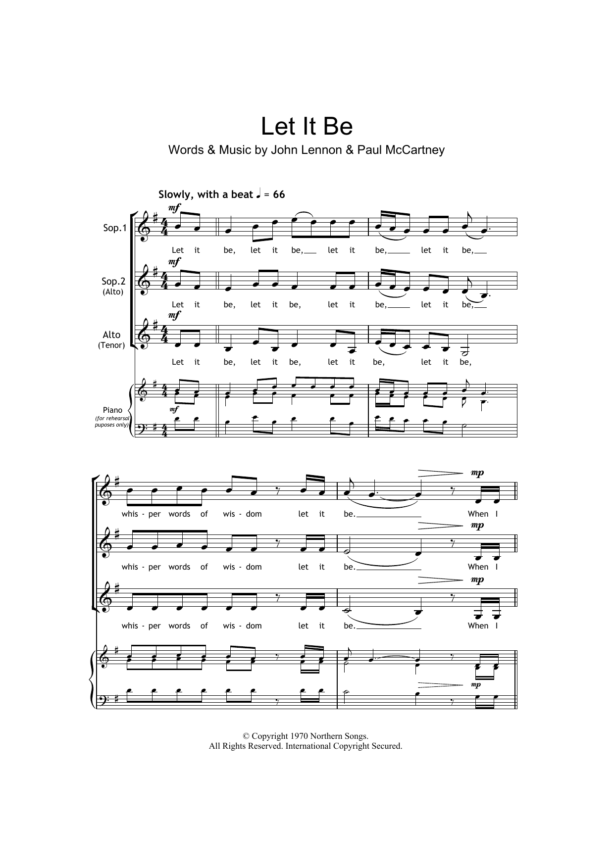 The Beatles Let It Be (arr. Barrie Carson Turner) Sheet Music Notes & Chords for SSA - Download or Print PDF