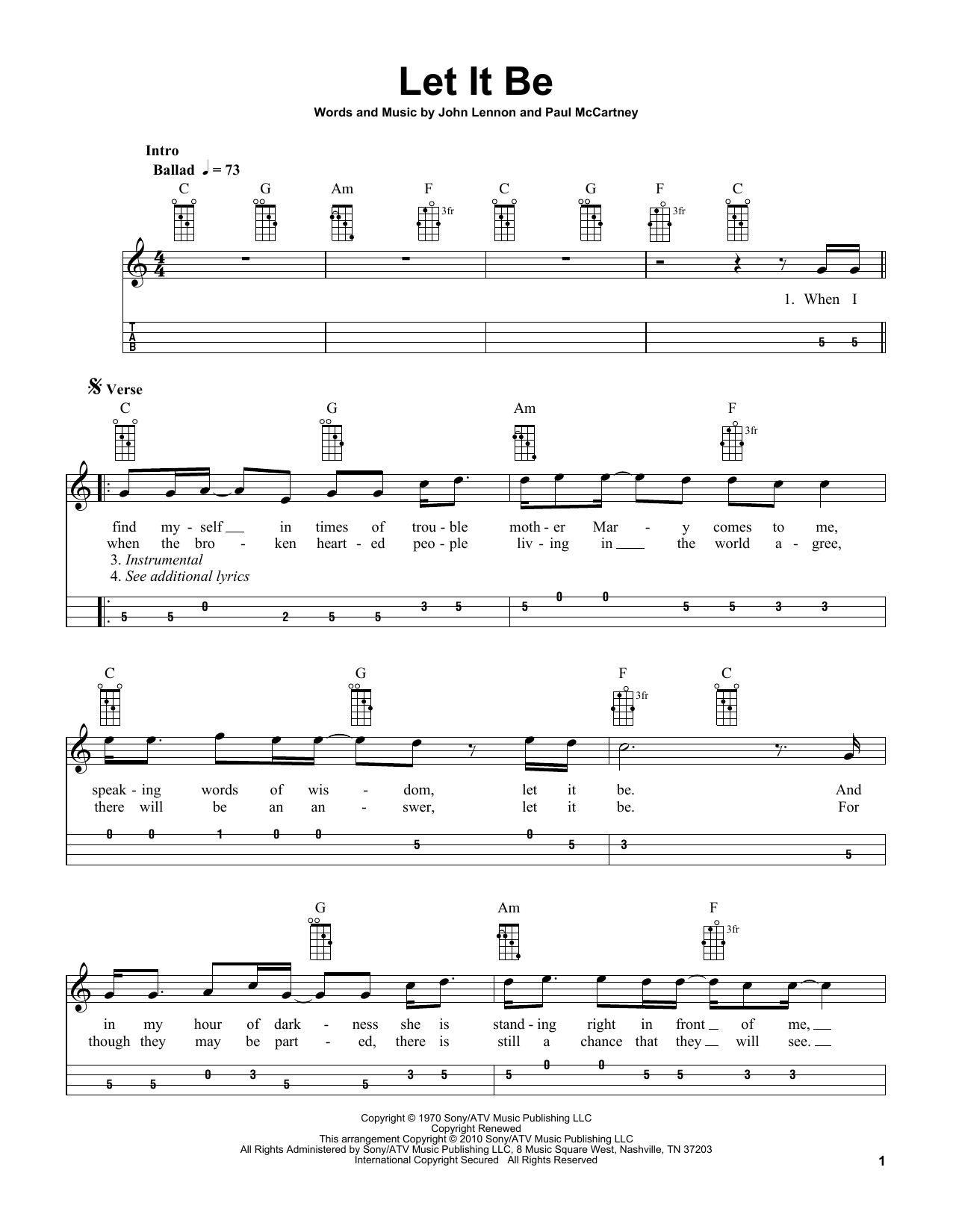 The Beatles Let It Be (arr. Bobby Westfall) Sheet Music Notes & Chords for Mandolin - Download or Print PDF