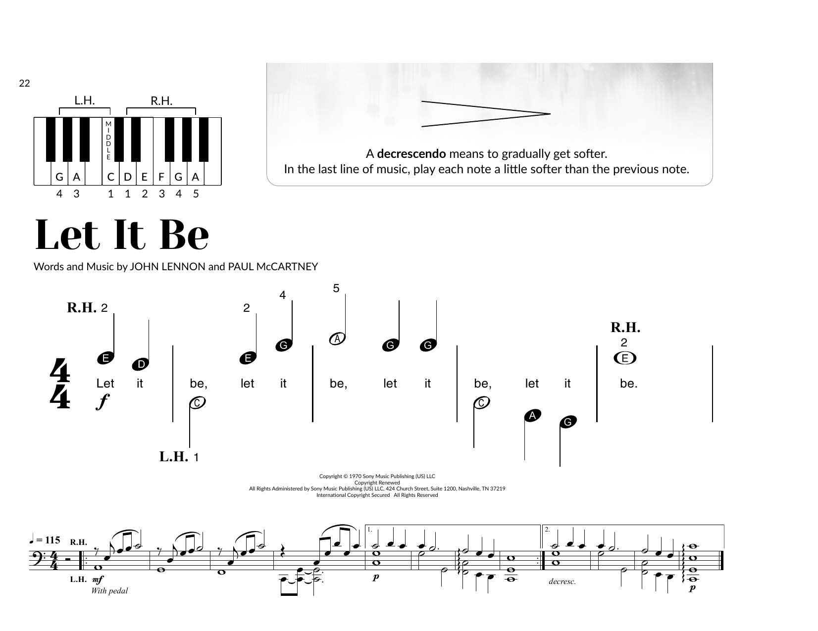 The Beatles Let It Be (arr. Brittany McCorriston) Sheet Music Notes & Chords for Very Beginner Piano - Download or Print PDF