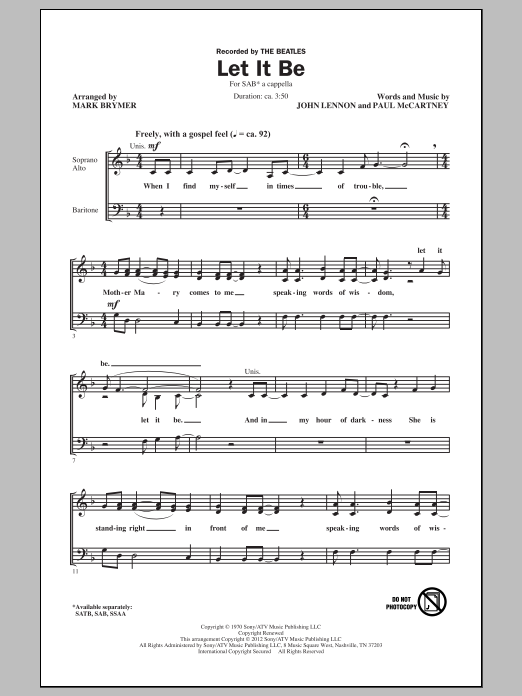 The Beatles Let It Be (arr. Mark Brymer) Sheet Music Notes & Chords for SATB - Download or Print PDF