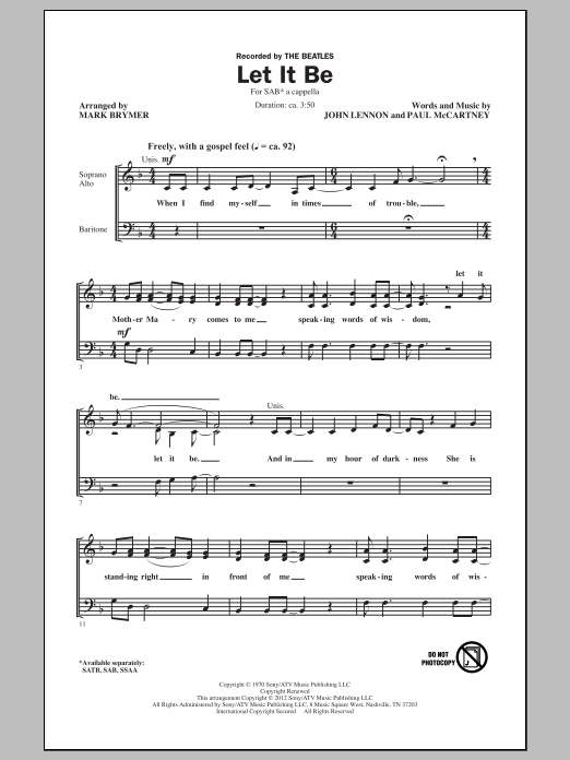 The Beatles Let It Be (arr. Mark Brymer) Sheet Music Notes & Chords for SAB - Download or Print PDF