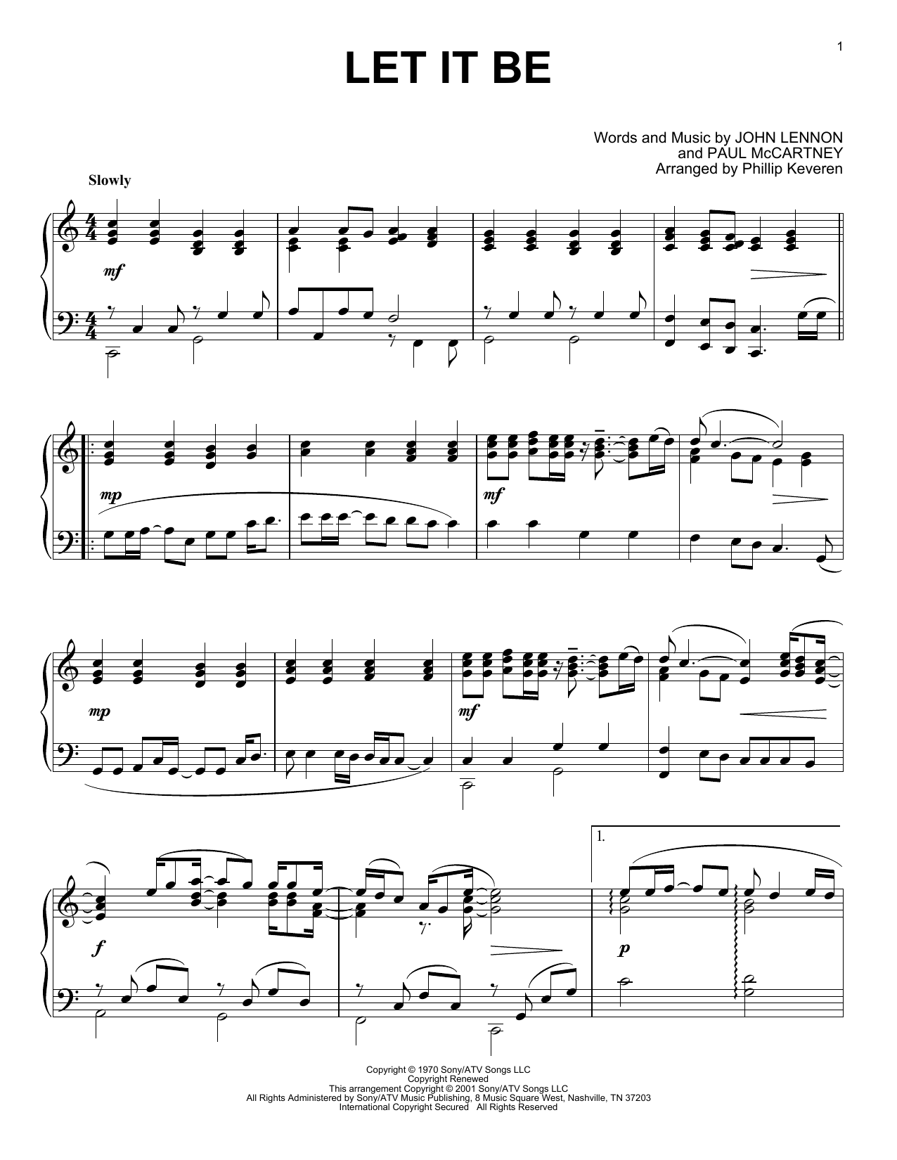 The Beatles Let It Be Sheet Music Notes & Chords for Easy Piano - Download or Print PDF