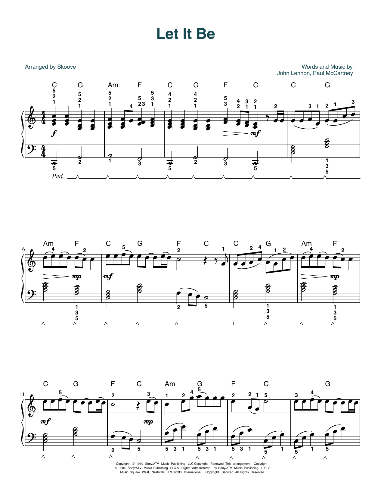 The Beatles Let It Be (arr. Skoove) Sheet Music Notes & Chords for Piano Solo - Download or Print PDF