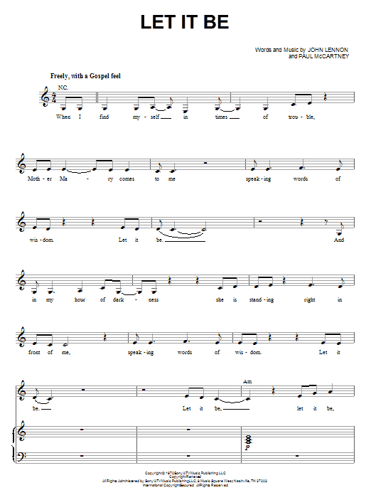 The Beatles Let It Be Sheet Music Notes & Chords for Piano, Vocal & Guitar (Right-Hand Melody) - Download or Print PDF