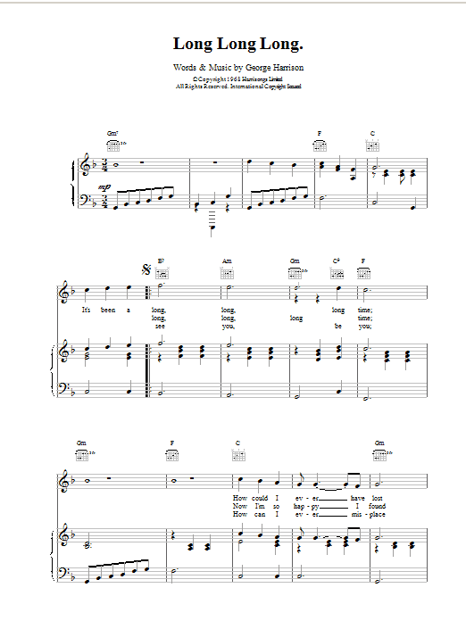 The Beatles Long Long Long Sheet Music Notes & Chords for Lyrics & Chords - Download or Print PDF