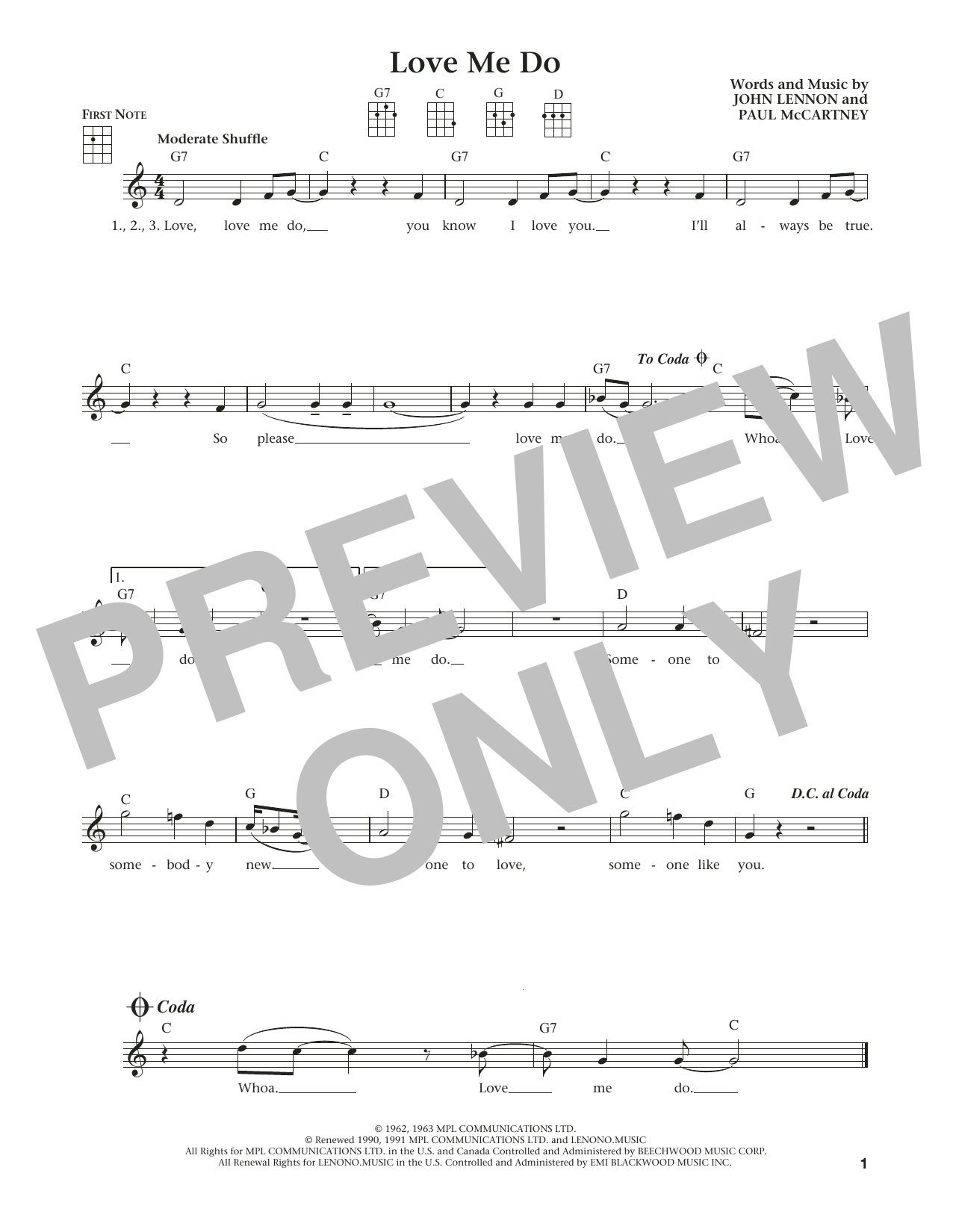 The Beatles Love Me Do (from The Daily Ukulele) (arr. Liz and Jim Beloff) Sheet Music Notes & Chords for Ukulele - Download or Print PDF