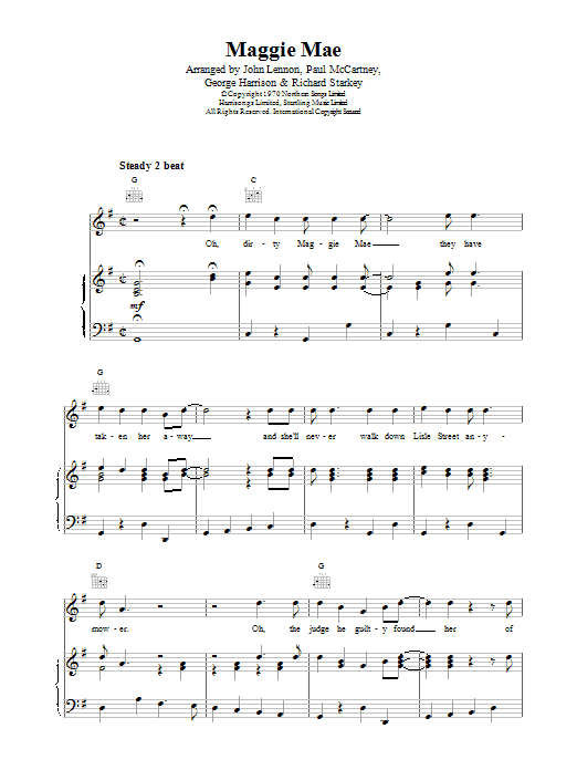 The Beatles Maggie Mae Sheet Music Notes & Chords for Piano, Vocal & Guitar (Right-Hand Melody) - Download or Print PDF