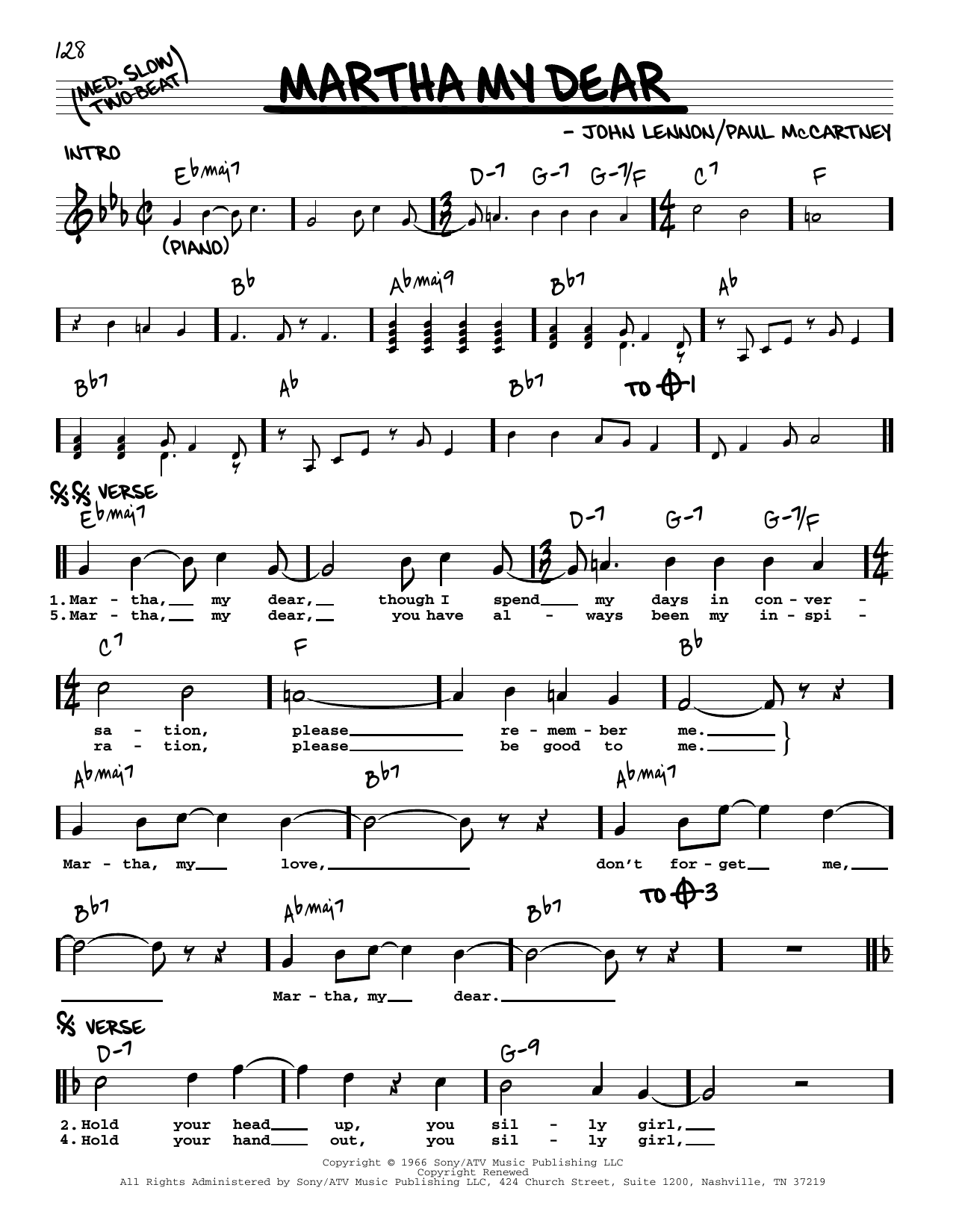 The Beatles Martha My Dear [Jazz version] Sheet Music Notes & Chords for Real Book – Melody, Lyrics & Chords - Download or Print PDF
