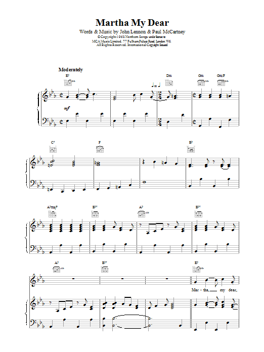 The Beatles Martha My Dear Sheet Music Notes & Chords for Piano, Vocal & Guitar - Download or Print PDF