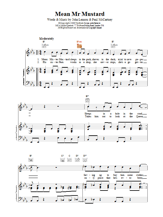 The Beatles Mean Mr. Mustard Sheet Music Notes & Chords for Piano, Vocal & Guitar (Right-Hand Melody) - Download or Print PDF