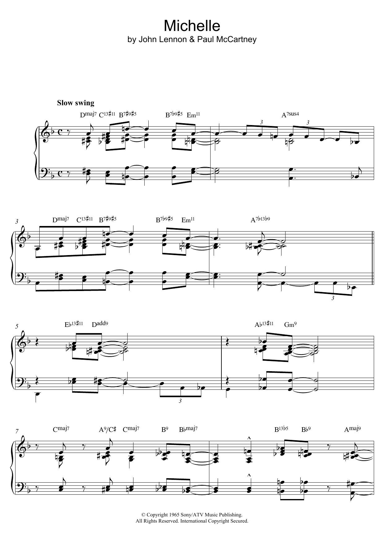 The Beatles Michelle [Jazz version] Sheet Music Notes & Chords for Piano Solo - Download or Print PDF