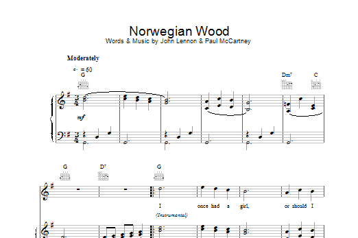 The Beatles Norwegian Wood Sheet Music Notes & Chords for Piano, Vocal & Guitar (Right-Hand Melody) - Download or Print PDF