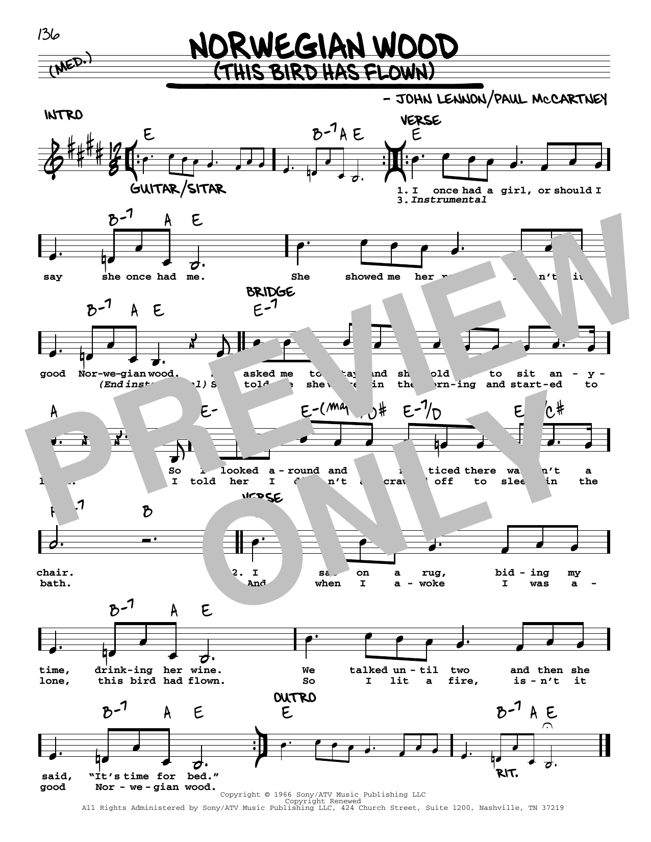 The Beatles Norwegian Wood (This Bird Has Flown) [Jazz version] Sheet Music Notes & Chords for Real Book – Melody, Lyrics & Chords - Download or Print PDF