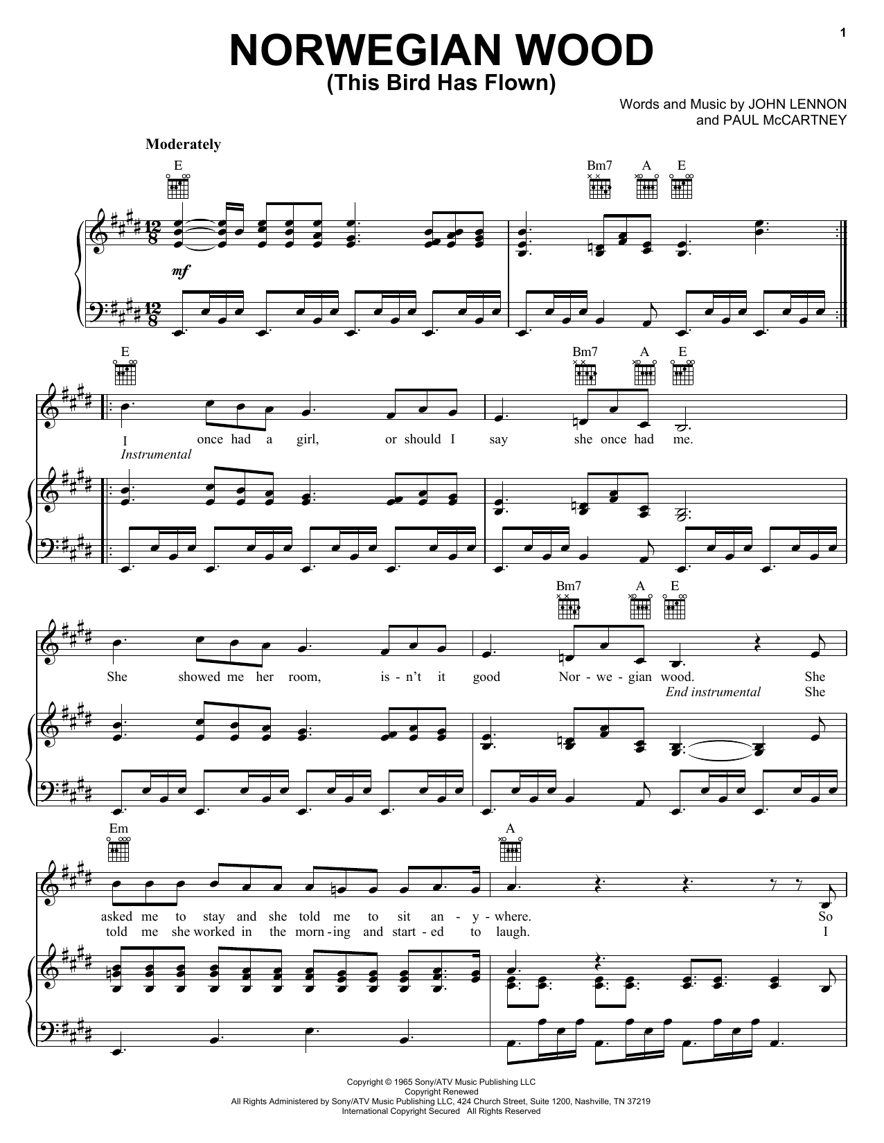 The Beatles Norwegian Wood (This Bird Has Flown) sheet music notes and chords. Download Printable PDF.