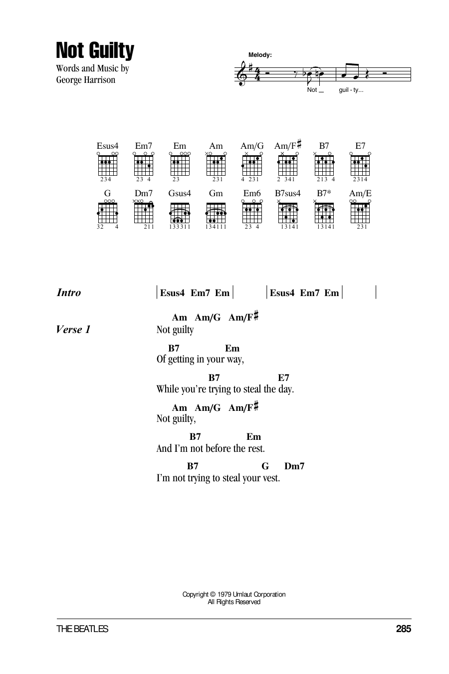 The Beatles Not Guilty Sheet Music Notes & Chords for Lyrics & Chords - Download or Print PDF