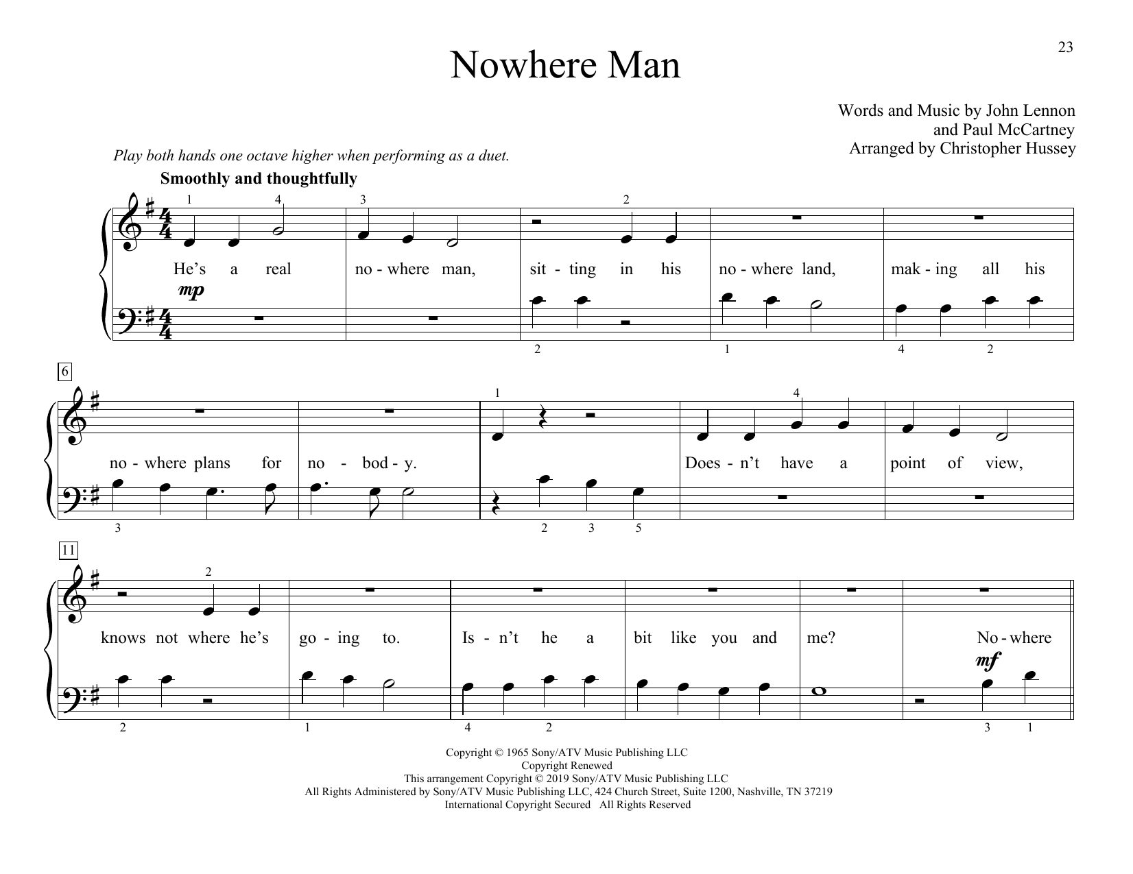 The Beatles Nowhere Man (arr. Christopher Hussey) Sheet Music Notes & Chords for Piano Duet - Download or Print PDF