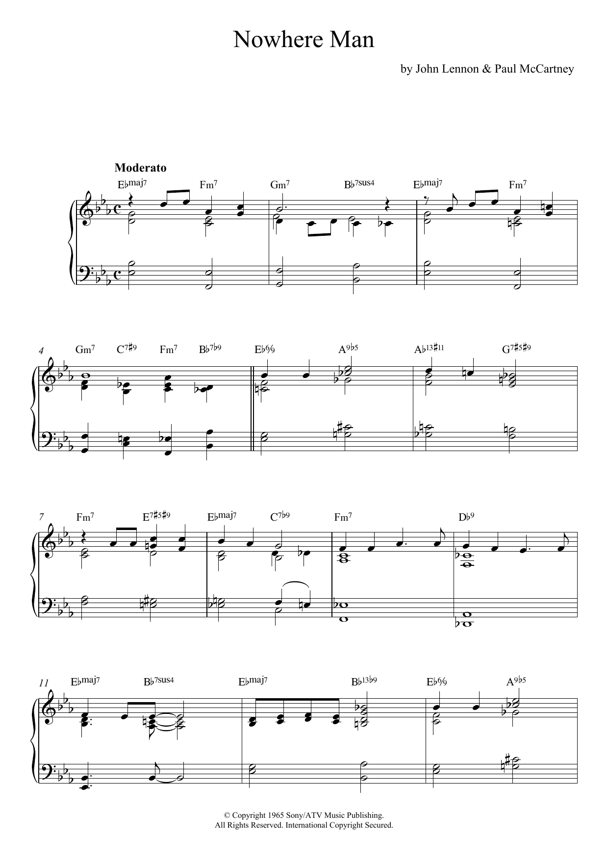The Beatles Nowhere Man (jazz version) Sheet Music Notes & Chords for Piano - Download or Print PDF