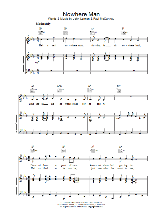 The Beatles Nowhere Man Sheet Music Notes & Chords for Lyrics & Chords - Download or Print PDF