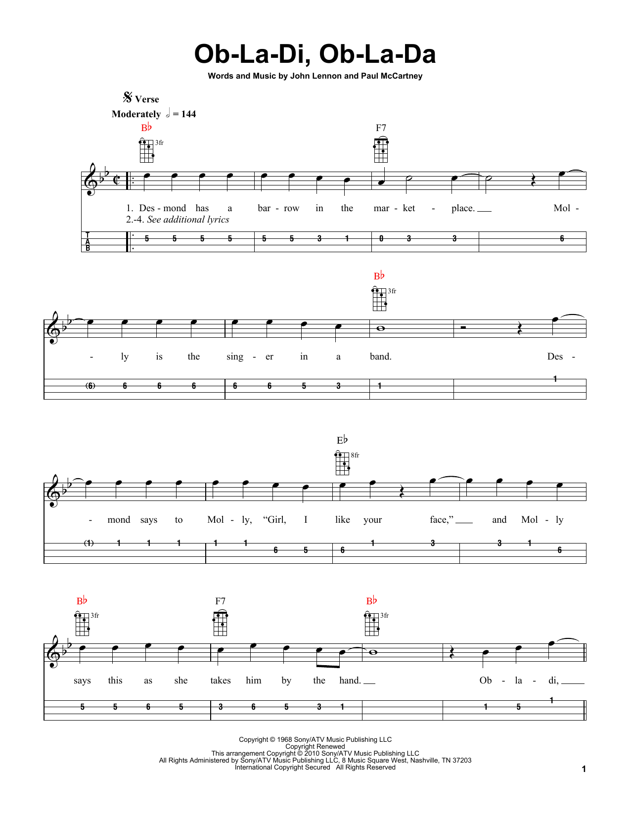 The Beatles Ob-La-Di, Ob-La-Da (arr. Bobby Westfall) Sheet Music Notes & Chords for Mandolin - Download or Print PDF