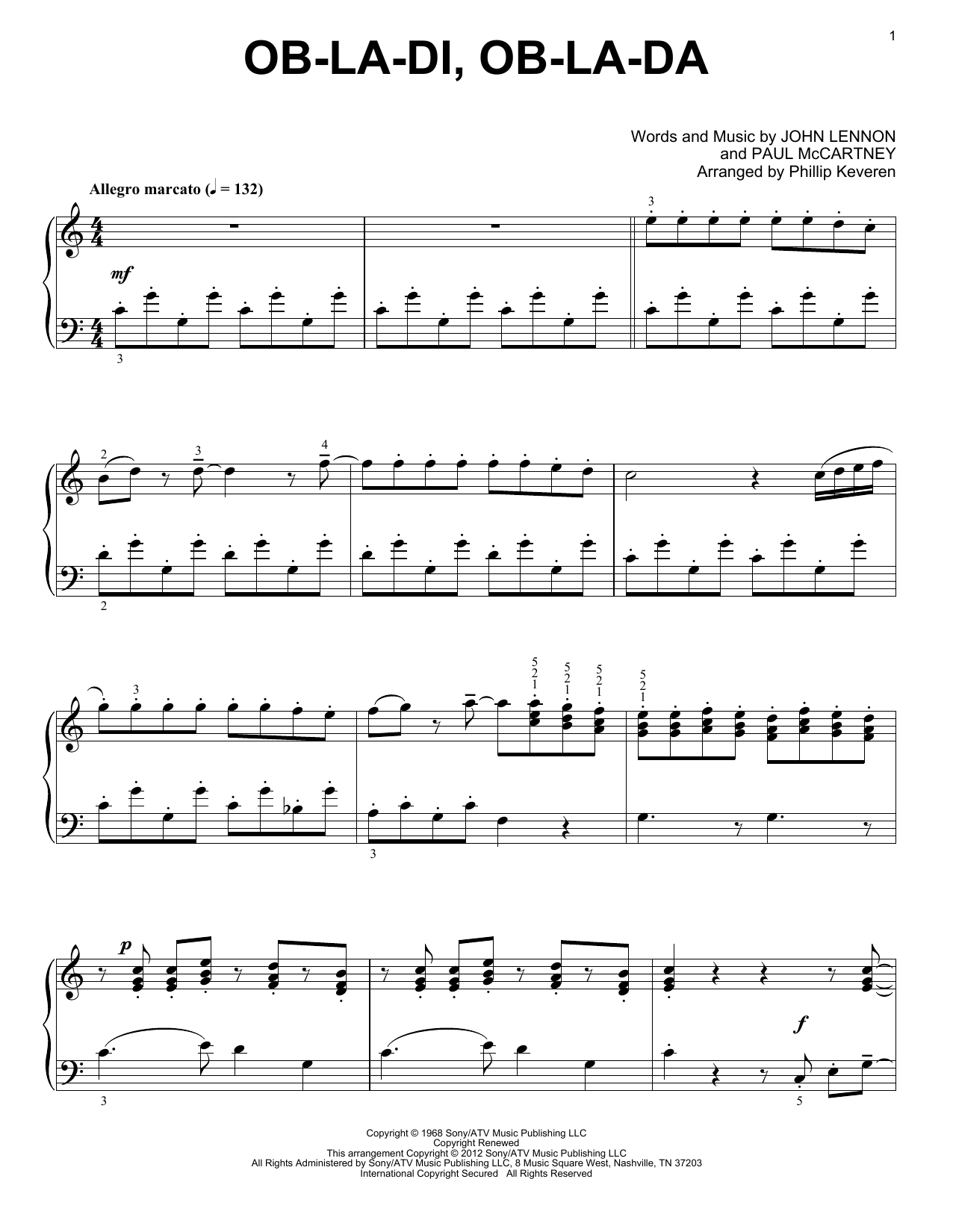 The Beatles Ob-La-Di, Ob-La-Da [Classical version] (arr. Phillip Keveren) Sheet Music Notes & Chords for Piano - Download or Print PDF