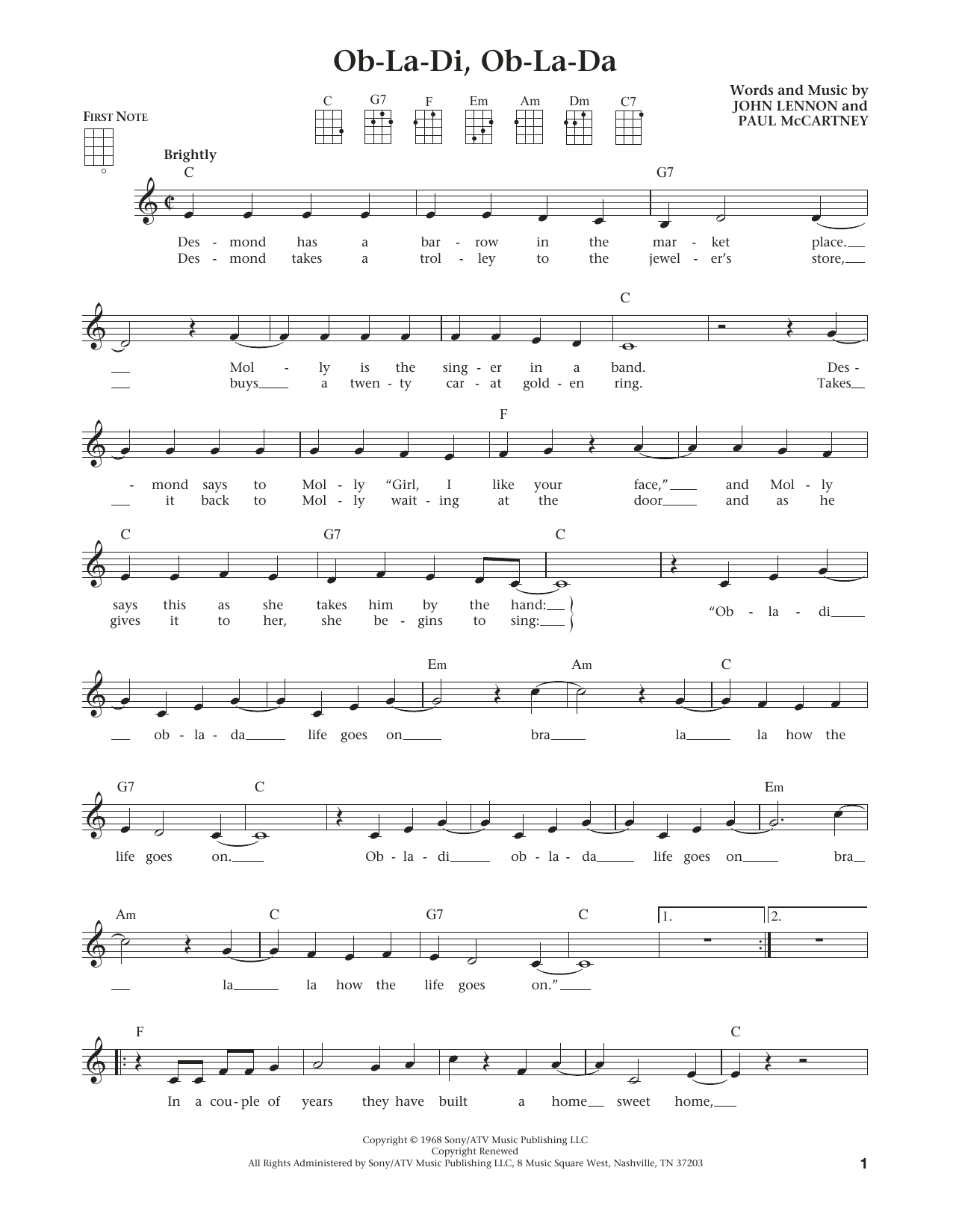The Beatles Ob-La-Di, Ob-La-Da (from The Daily Ukulele) (arr. Liz and Jim Beloff) Sheet Music Notes & Chords for Ukulele - Download or Print PDF The Beatles Ob-La-Di, Ob-La-Da (from The Daily Ukulele) (arr. Liz and Jim Beloff) Sheet Music Notes & Chords for Ukulele - Download or Print PDF