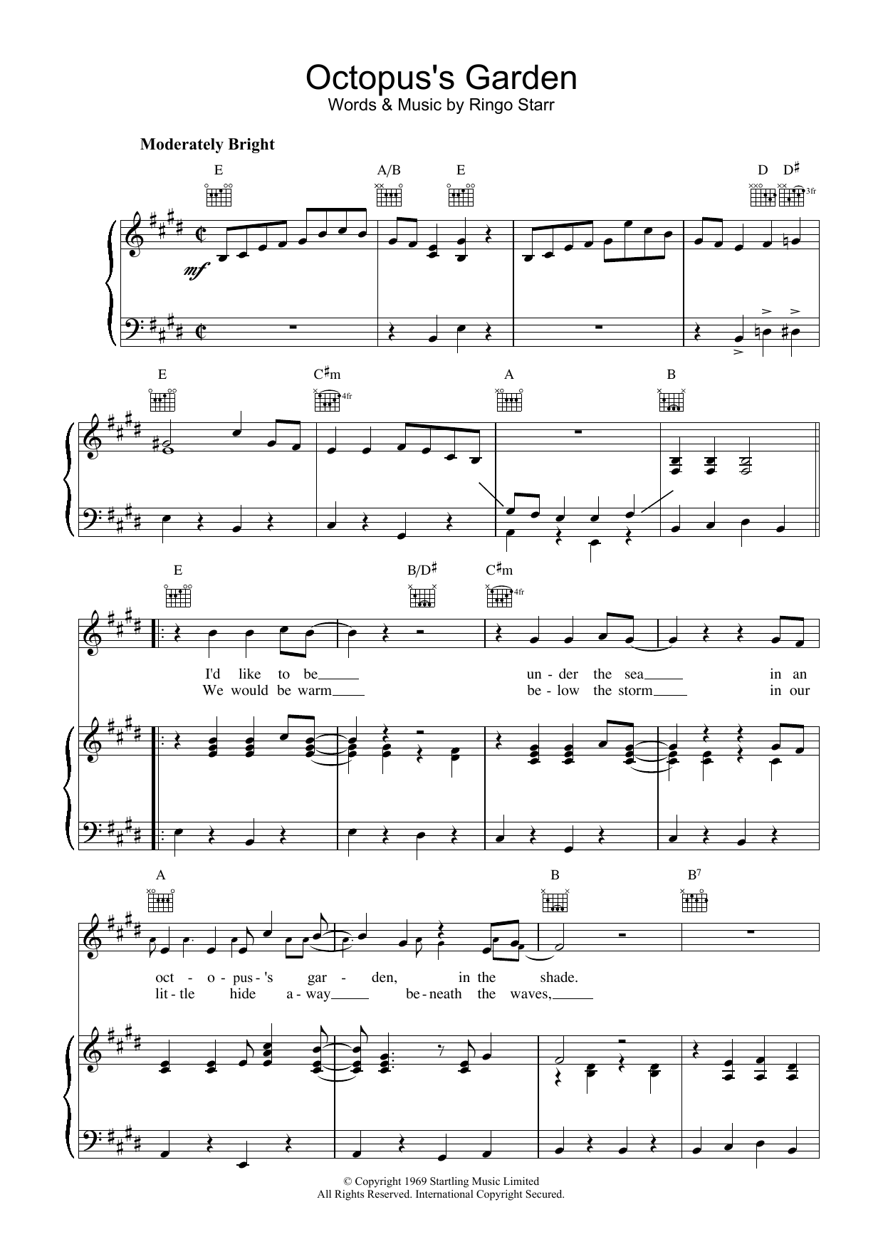 The Beatles Octopus's Garden Sheet Music Notes & Chords for Very Easy Piano - Download or Print PDF