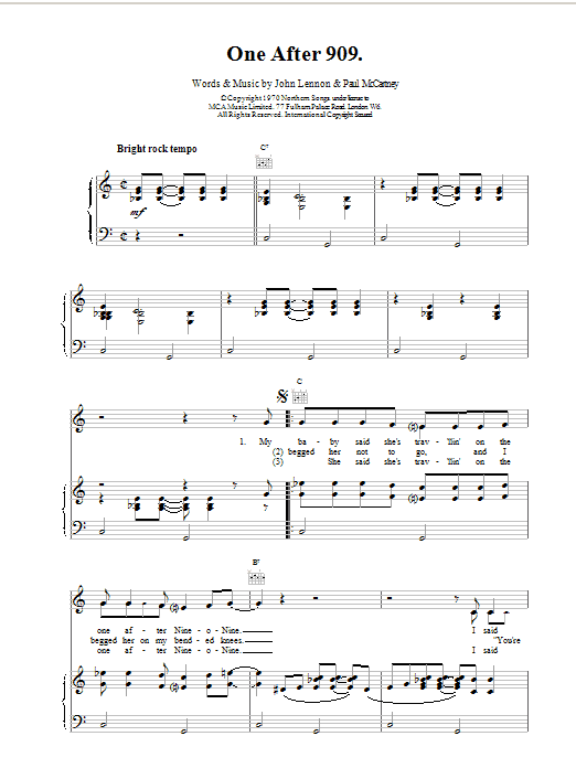 The Beatles One After 909 sheet music notes and chords. Download Printable PDF.