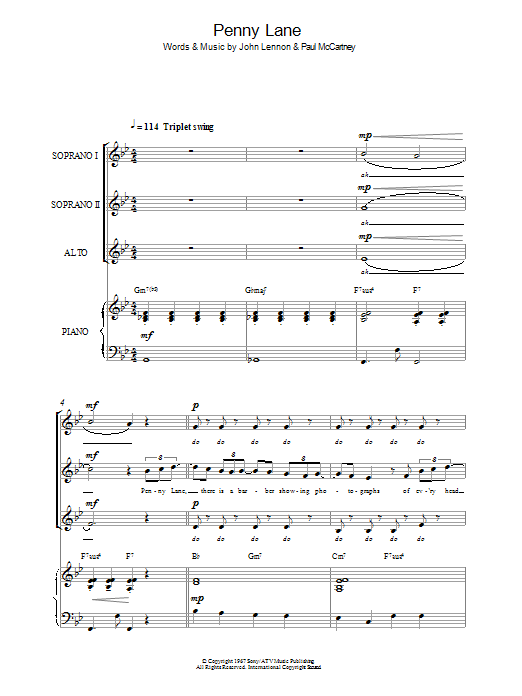 The Beatles Penny Lane (arr. Simon Foxley) Sheet Music Notes & Chords for SSA - Download or Print PDF