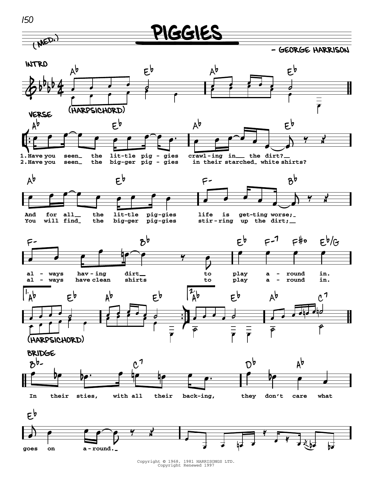 The Beatles Piggies [Jazz version] Sheet Music Notes & Chords for Real Book – Melody, Lyrics & Chords - Download or Print PDF