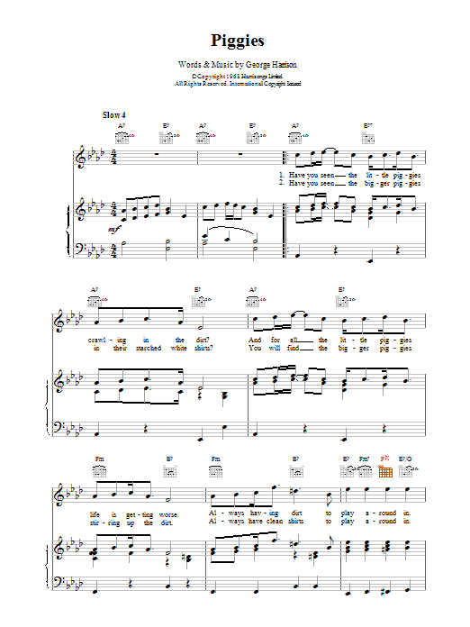 The Beatles Piggies Sheet Music Notes & Chords for Lyrics & Chords - Download or Print PDF