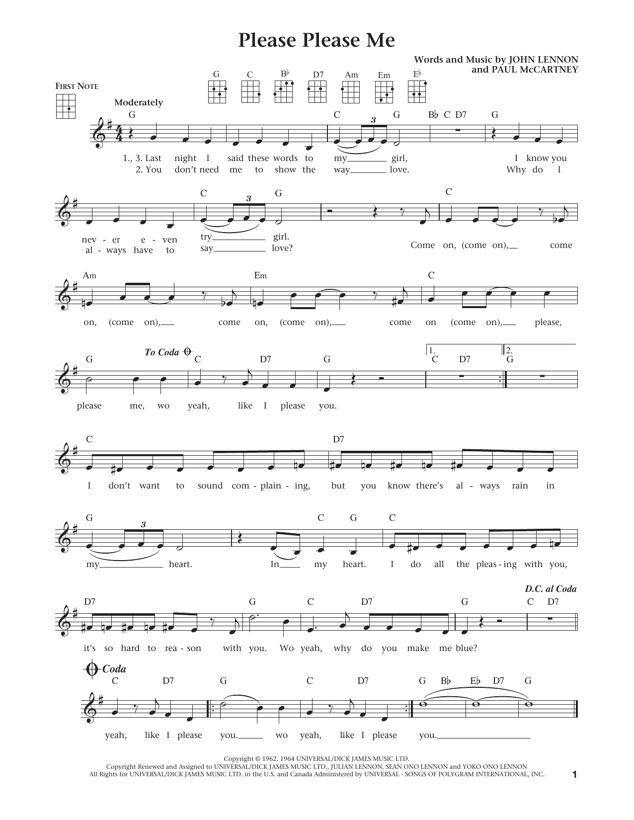 The Beatles Please Please Me (from The Daily Ukulele) (arr. Liz and Jim Beloff) Sheet Music Notes & Chords for Ukulele - Download or Print PDF