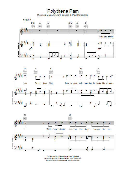 The Beatles Polythene Pam Sheet Music Notes & Chords for Lyrics & Chords - Download or Print PDF