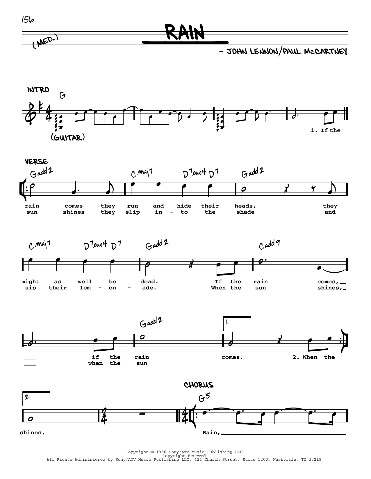 The Beatles Rain [Jazz version] Sheet Music Notes & Chords for Real Book – Melody, Lyrics & Chords - Download or Print PDF