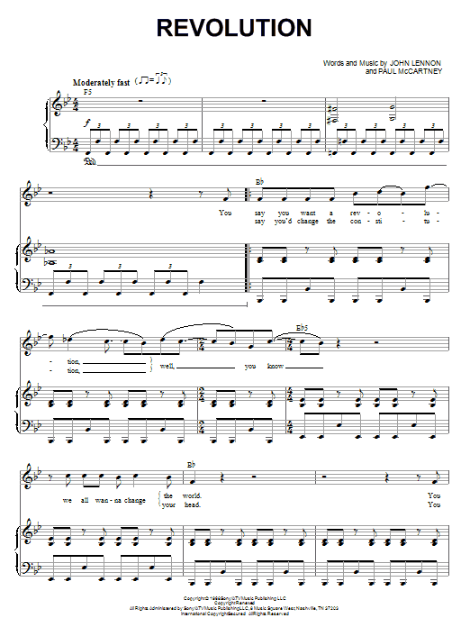 The Beatles Revolution Sheet Music Notes & Chords for Piano, Vocal & Guitar (Right-Hand Melody) - Download or Print PDF