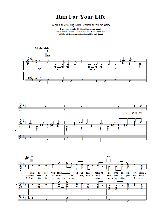 The Beatles Run For Your Life Sheet Music Notes & Chords for Flute - Download or Print PDF