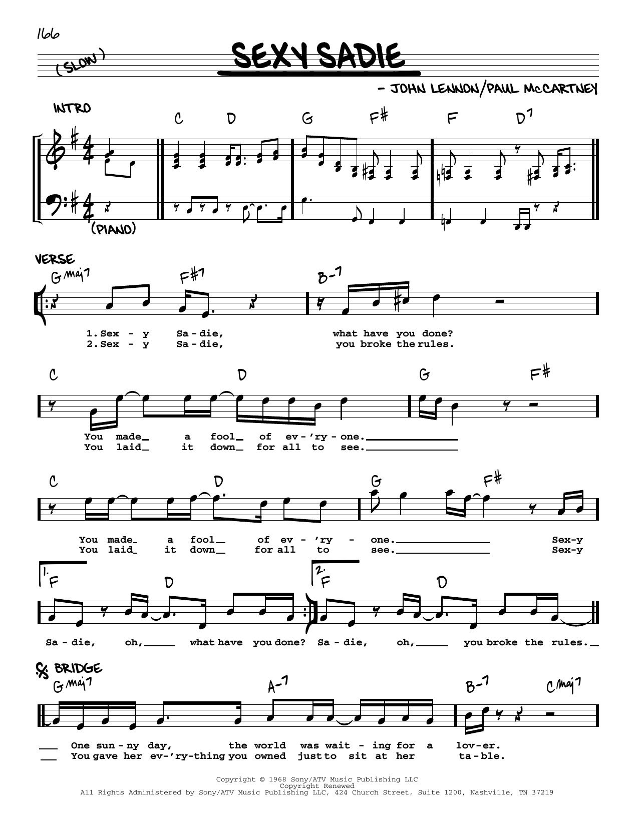 The Beatles Sexy Sadie [Jazz version] Sheet Music Notes & Chords for Real Book – Melody, Lyrics & Chords - Download or Print PDF