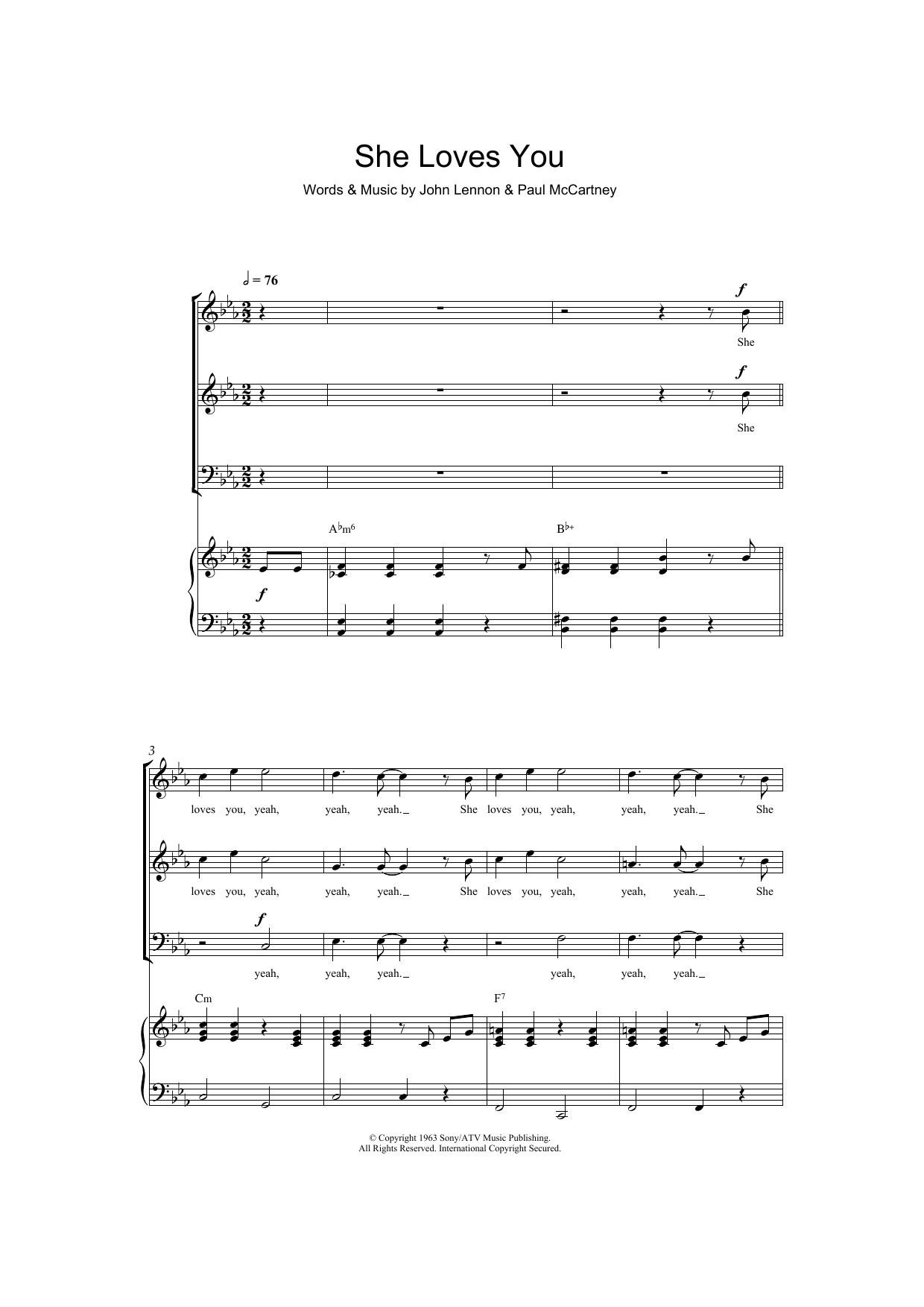 The Beatles She Loves You (arr. Barrie Carson Turner) Sheet Music Notes & Chords for SAB - Download or Print PDF