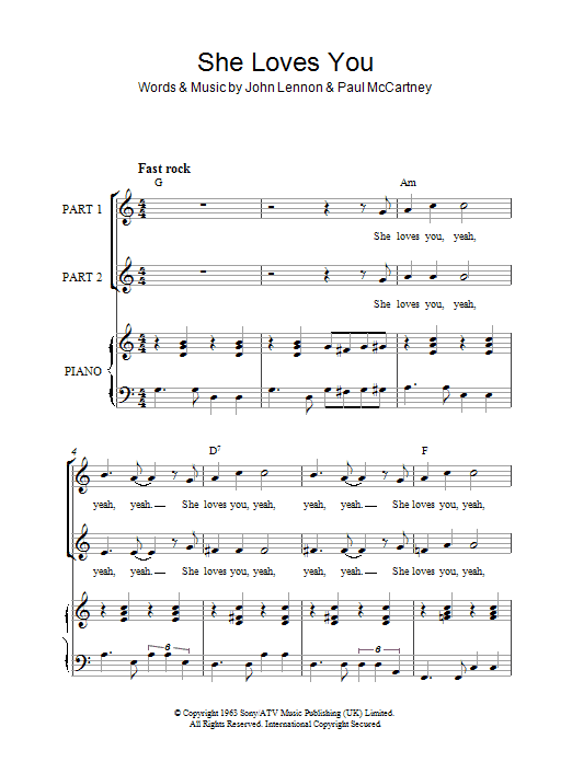 The Beatles She Loves You (arr. Rick Hein) Sheet Music Notes & Chords for 2-Part Choir - Download or Print PDF