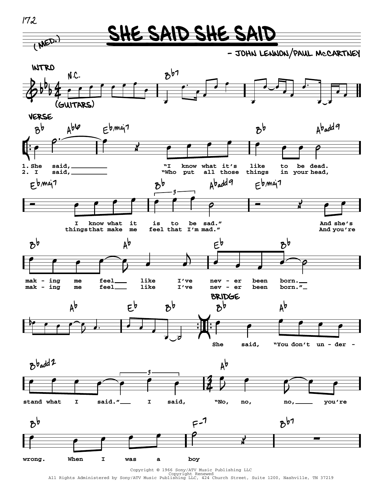 The Beatles She Said She Said [Jazz version] Sheet Music Notes & Chords for Real Book – Melody, Lyrics & Chords - Download or Print PDF