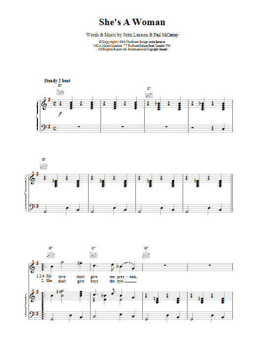 The Beatles She's A Woman Sheet Music Notes & Chords for Melody Line, Lyrics & Chords - Download or Print PDF